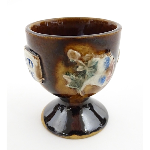 155 - Four items of 19thC Measham bargeware to include a jug floral and foliate detail and the motto A Pre... 