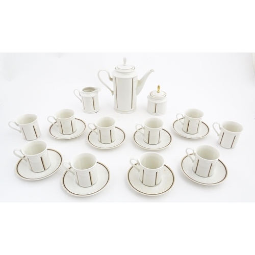 166 - A quantity of Rosenthal coffee wares with stripe detail, to include coffee pot, milk jug, sugar bowl... 