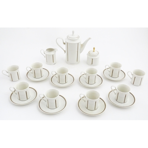 166 - A quantity of Rosenthal coffee wares with stripe detail, to include coffee pot, milk jug, sugar bowl... 