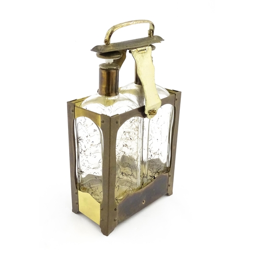 1084 - A 20thC musical decanter stand / carrier, containing two glass decanters. Approx. 11 1/2