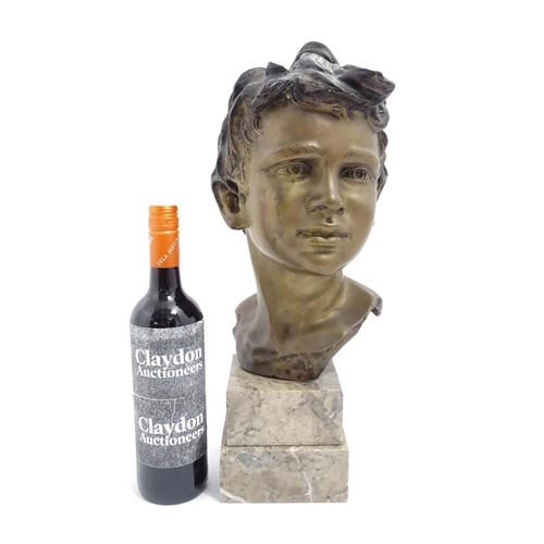 1230 - An early 20thC Italian cast bronze bust of a young boy after Vincenzo Cinque. Signed V. Cinque to re... 