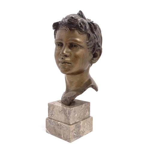 1230 - An early 20thC Italian cast bronze bust of a young boy after Vincenzo Cinque. Signed V. Cinque to re... 