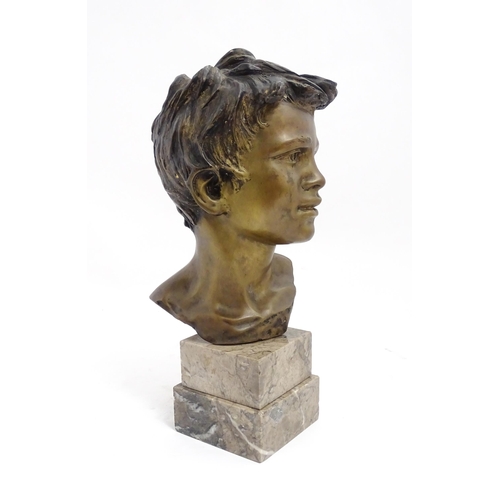 1230 - An early 20thC Italian cast bronze bust of a young boy after Vincenzo Cinque. Signed V. Cinque to re... 