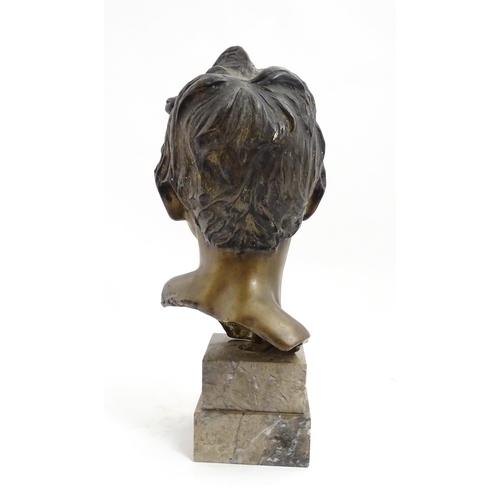 1230 - An early 20thC Italian cast bronze bust of a young boy after Vincenzo Cinque. Signed V. Cinque to re... 