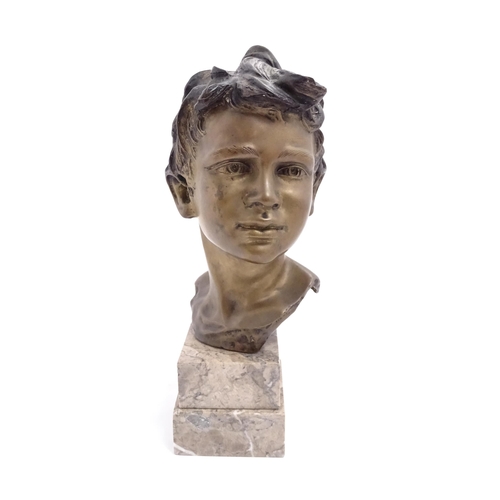 1230 - An early 20thC Italian cast bronze bust of a young boy after Vincenzo Cinque. Signed V. Cinque to re... 