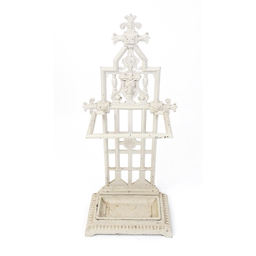 1245 - An Aesthetic Movement cast iron stick stand, decorated with goat's mask, rose and beading, in grey p... 