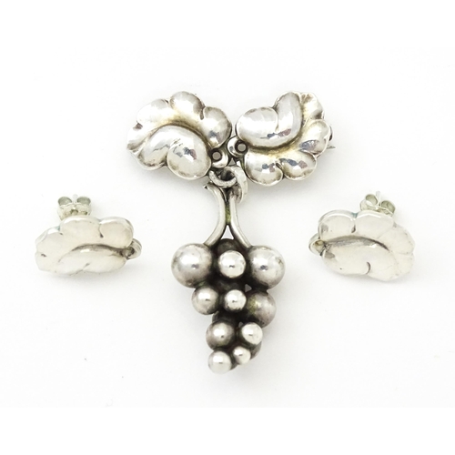 598 - Scandinavian Silver : A Danish Georg Jensen pair of earrings, marked Georg Jensen Sterling Denmark a... 