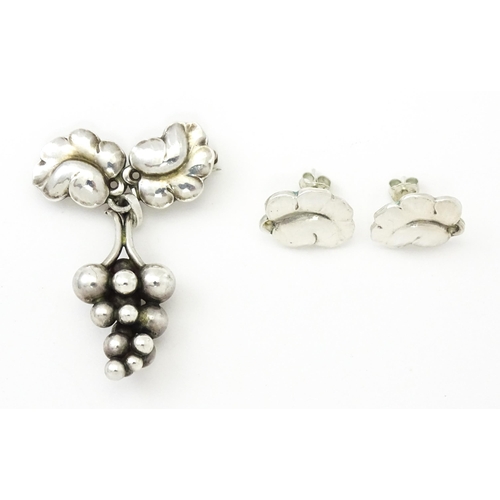 598 - Scandinavian Silver : A Danish Georg Jensen pair of earrings, marked Georg Jensen Sterling Denmark a... 
