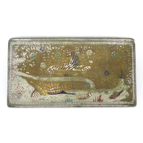 1050 - An Indian white metal cigarette case decorated with lion, impala, bird, and fish with scrolling flor... 