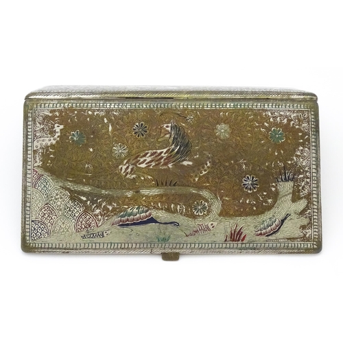 1050 - An Indian white metal cigarette case decorated with lion, impala, bird, and fish with scrolling flor... 