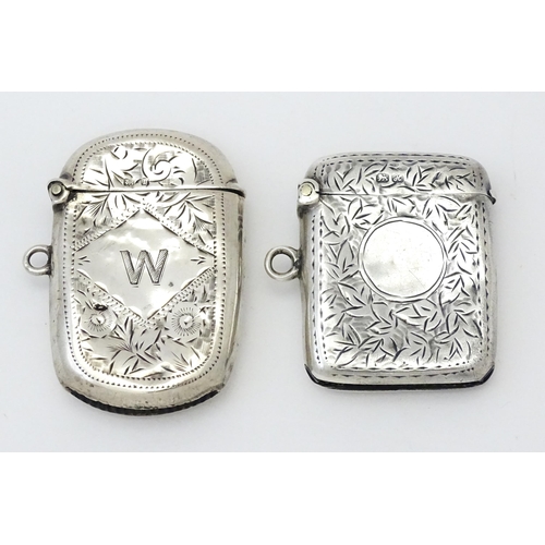 250 - A silver vesta case with engraved decoration. Hallmarked Chester 1908 maker S Blanckensee & Son Ltd.... 