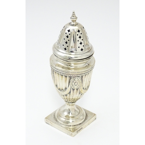 268 - A silver sugar caster the fluted body with swag detail, hallmarked Sheffield 1902, maker Hawksworth,... 