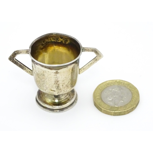 291 - A miniature silver twin handled trophy cup hallmarked Birmingham c. 1907, maker Henry Hobson & Sons.... 