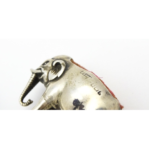 333 - A silver novelty pin cushion formed as an elephant. Hallmarked Birmingham 1905 maker M Bros. Approx ... 