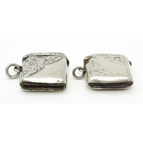 337 - Two silver vesta cases both hallmarked  Birmingham 1908, maker Albert Jackson and Henry Williamson L... 