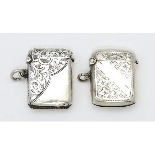 337 - Two silver vesta cases both hallmarked  Birmingham 1908, maker Albert Jackson and Henry Williamson L... 