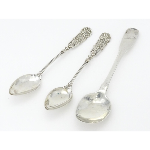 350 - A pair of Continental .800 silver teaspoons together with a silver fiddle pattern teaspoon hallmarke... 