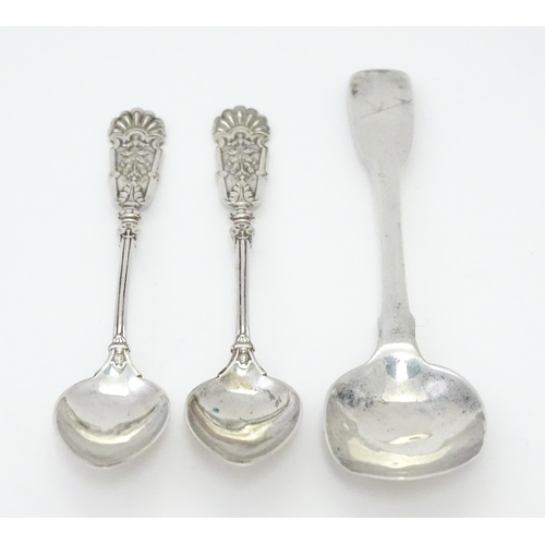 350 - A pair of Continental .800 silver teaspoons together with a silver fiddle pattern teaspoon hallmarke... 