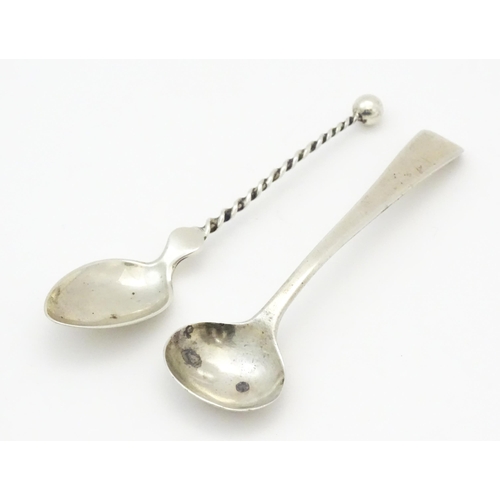 407 - A Norwegian silver coffee spoon by Marius Hammer together with an old English salt spoon hallmarked ... 