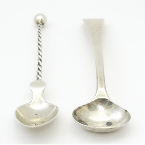 407 - A Norwegian silver coffee spoon by Marius Hammer together with an old English salt spoon hallmarked ... 