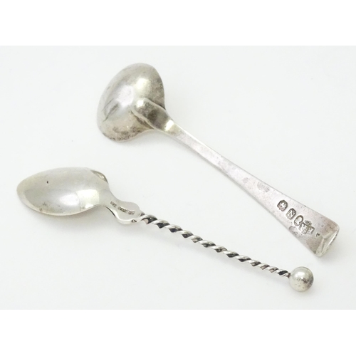 407 - A Norwegian silver coffee spoon by Marius Hammer together with an old English salt spoon hallmarked ... 