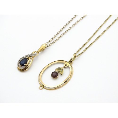 743 - A 9ct gold pendant with amethyst and white stone detail, on a 9ct gold chain with twist detail. Toge... 