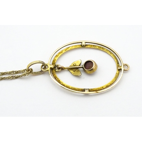 743 - A 9ct gold pendant with amethyst and white stone detail, on a 9ct gold chain with twist detail. Toge... 