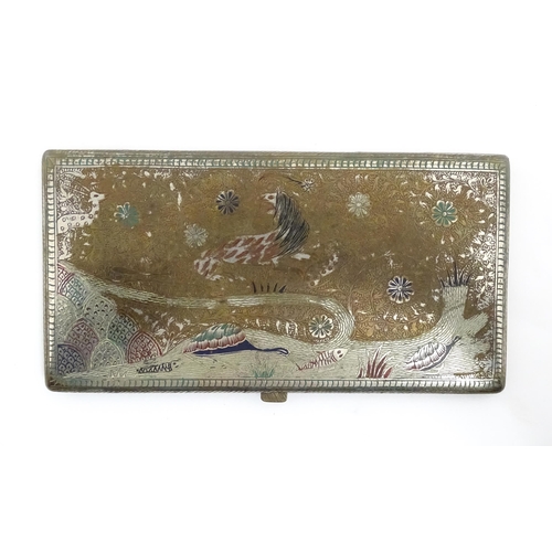 1050 - An Indian white metal cigarette case decorated with lion, impala, bird, and fish with scrolling flor... 