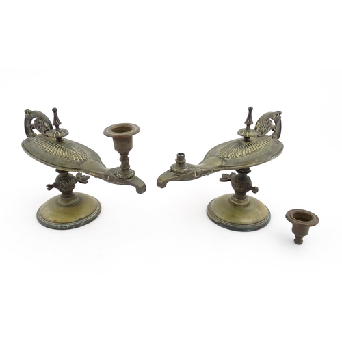 1052 - A cast brass candlestick formed from a Victorian oil lamp. Approx. 6 1/2