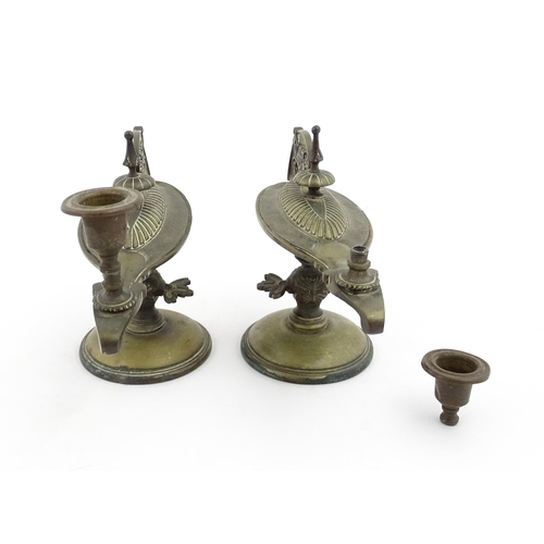 1052 - A cast brass candlestick formed from a Victorian oil lamp. Approx. 6 1/2