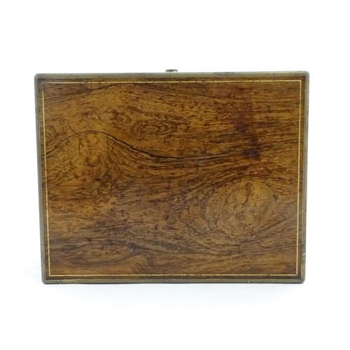 1066 - A Victorian walnut jewellery box / vanity case with inlaid brass stringing, campaign style handle an... 