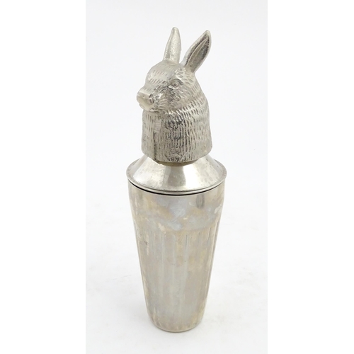 1085 - A late 20th / early 21stC novelty cocktail shaker with hare / rabbit formed lid. Approx. 12