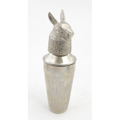 1085 - A late 20th / early 21stC novelty cocktail shaker with hare / rabbit formed lid. Approx. 12