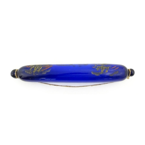 1088 - Naval Interest: A 19thC Bristol blue glass rolling pin bearing the motto 'Love & Live Happy' with sh... 