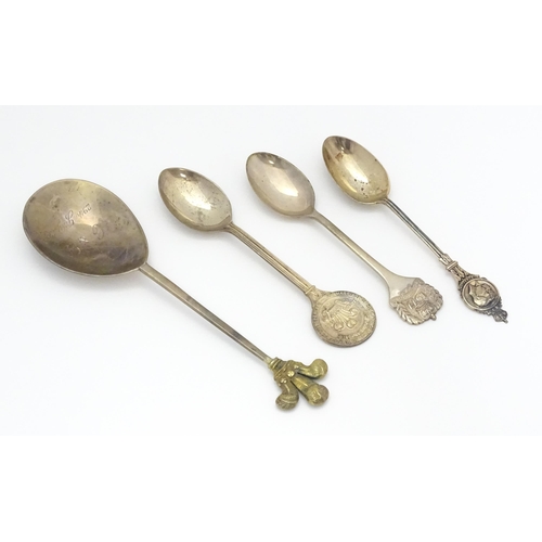 254 - 4 Various souvenir / commemorative spoons to include one with gilt fleur de ley decoration to handle... 