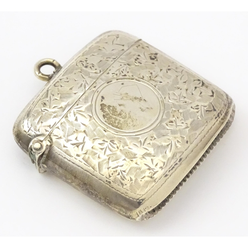 272 - A silver vesta case with engraved foliate decoration.  Hallmarked Birmingham 1909, maker Samuel M Le... 