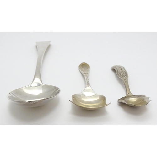 278 - A silver tablespoon hallmarked London 1805, maker Thomas Dicks. Together with two sugar shovels / sp... 