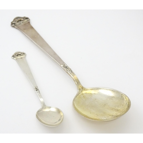 305 - Scandinavian silver : Two Norwegian .830 silver spoons, one a serving spoon, the other a teaspoon.  ... 