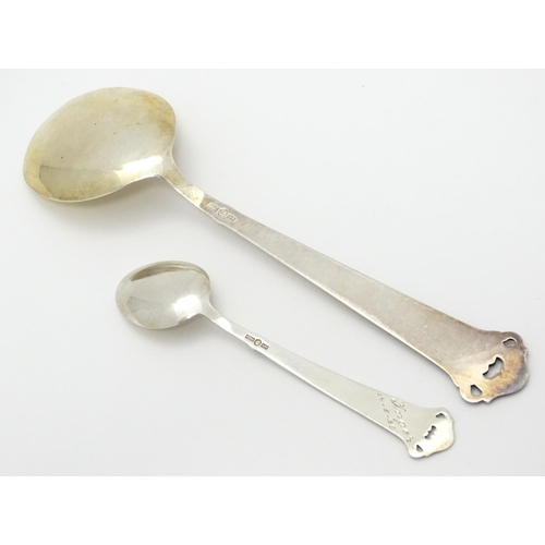 305 - Scandinavian silver : Two Norwegian .830 silver spoons, one a serving spoon, the other a teaspoon.  ... 