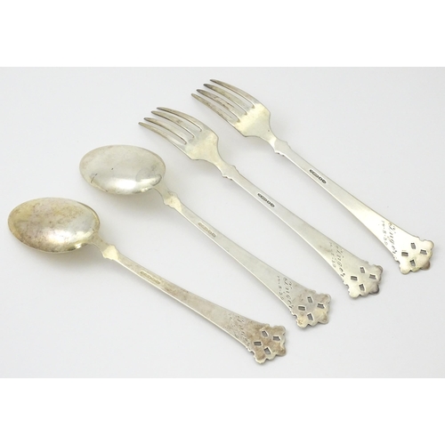 306 - Scandinavian silver : A pair of Norwegian .830 silver spoons and forks by Magnus Aase of Bergen Norw... 