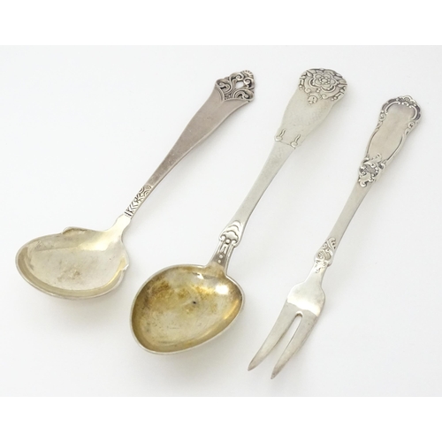 308 - Scandinavian silver : A Norwegian .830 silver spoon by Magnus Aase of Bergen Norway,  a .830 silver ... 