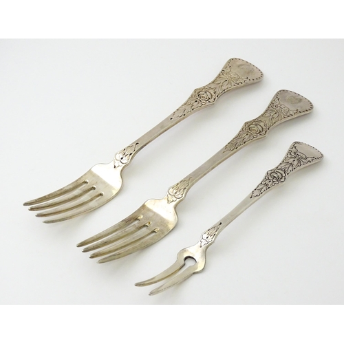 309 - Scandinavian silverplate: Three Norwegian silver plate forks  by Thorvald Marthinsen and monogrammed... 