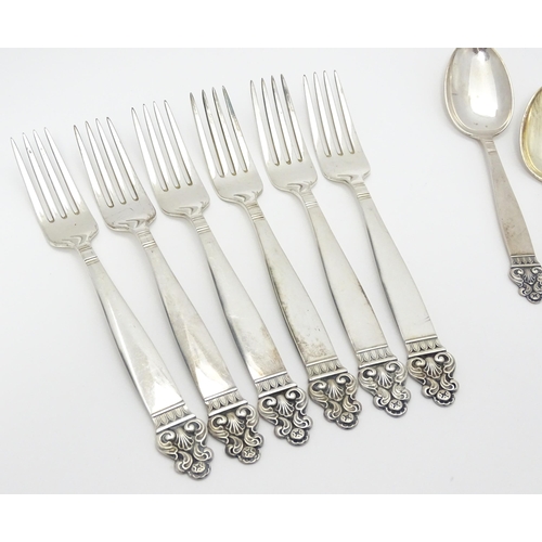 315 - Scandinavian Silver Plate : A quantity of Norwegian silver plate flatware to include spoons and fork... 