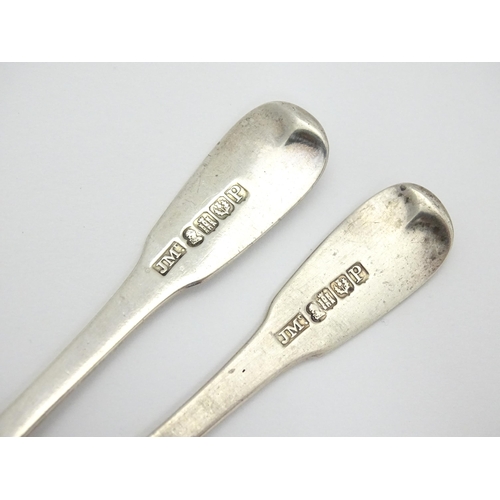 376 - A pair of Scottish silver Fiddle pattern salt spoons hallmarked Edinburgh 1821, maker James McKay. T... 