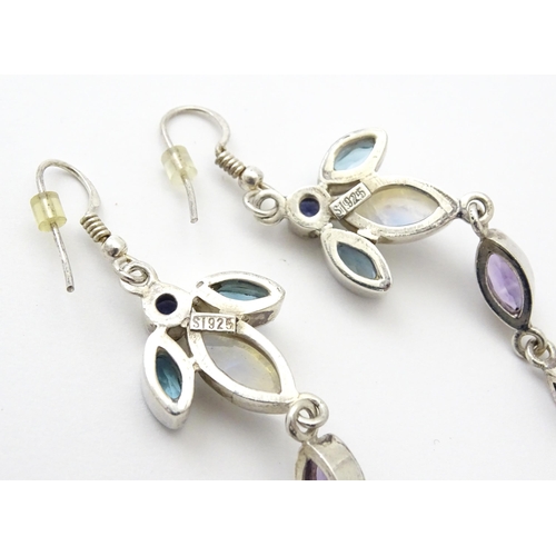 756 - A silver necklace and matching drop earrings set with various semi precious stones, together with a ... 