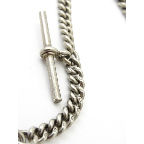 794 - A silver Albert watch chain with silver fob and T-bar. Chain approx. 13 1/2