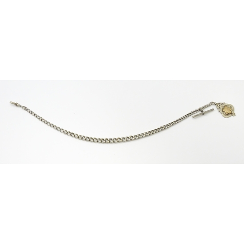 795 - A silver Albert watch chain with silver fob and T-bar. Approx. chain approx. 11