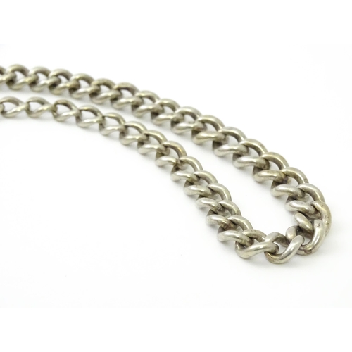 795 - A silver Albert watch chain with silver fob and T-bar. Approx. chain approx. 11