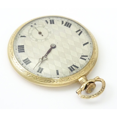 798 - A 9ct gold top wind pocket watch with Roman numerals and subsidiary Arabic seconds dial. The Case be... 