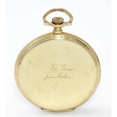 798 - A 9ct gold top wind pocket watch with Roman numerals and subsidiary Arabic seconds dial. The Case be... 